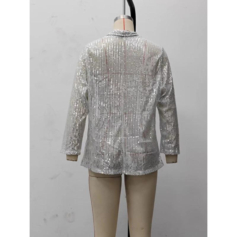 Women's Summer Sequins Long Sleeve Temperament Mid-Length Jacket