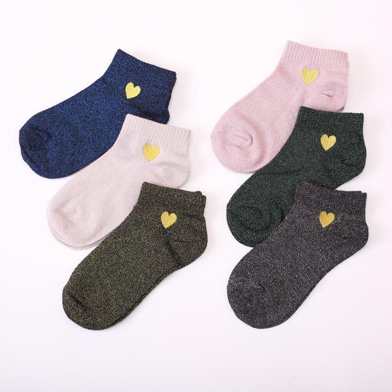 Embroidered Love Heart Glitter Socks for Women, Shiny Socks, Gold, Silver, Colorful, Shining, Fashion, Funny