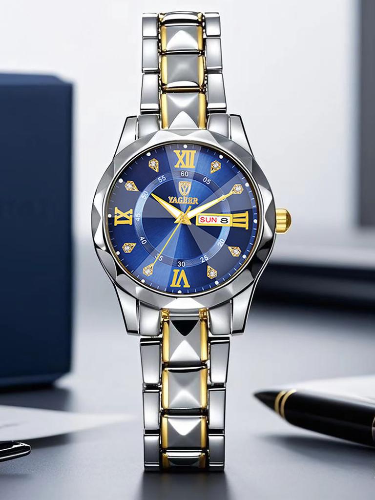 A luxurious business lady's small luminous calendar stainless steel quartz watch - a birthday gift for her