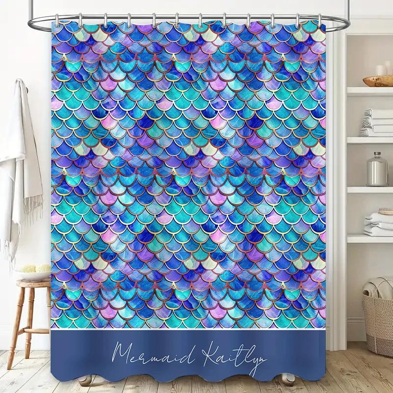 Mermaid Tail Fish Scale Shower Curtain Waterproof Decoration for Bathrooms Home Accessories