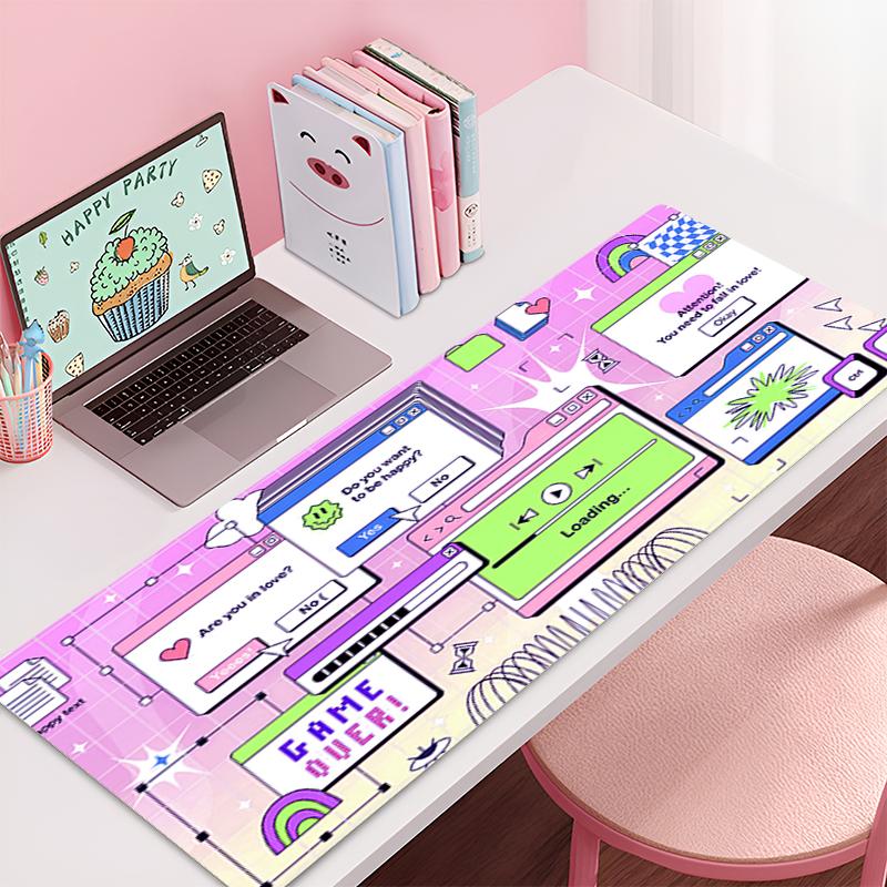 Desk Mat Cute Mousepad Anime Aesthetic Mouse Pad Cute Grid Pink Vaporwave XXL Gaming Deskmat X Kawaii Manga Mice Mat Soft