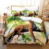 Leopard Duvet Cover Set King Size 3D Animal Print Bedding Set Wildlife Polyester Comforter Cover Set Red Rose For Kids Boys Girl