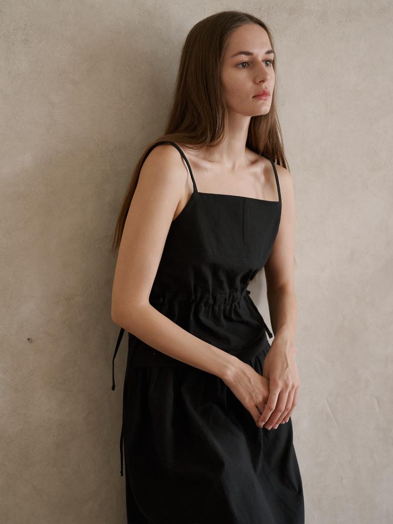 Avang Cotton Washing Sleeveless Dress - Black