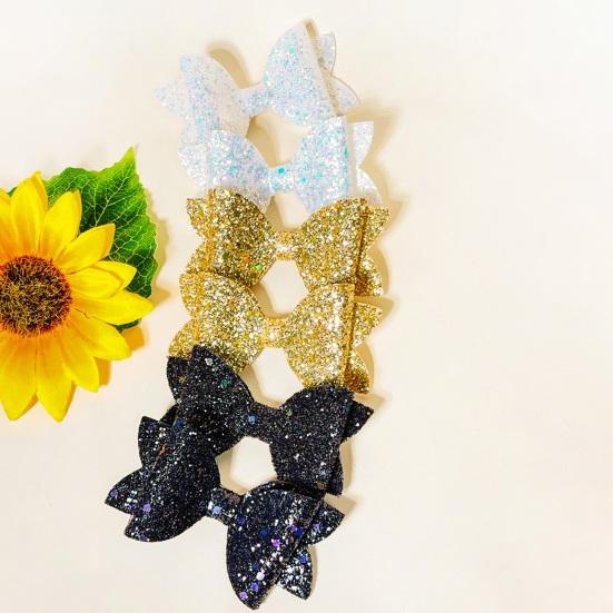 Colorful Hair Accessories for Photoshoots 2Pcs Solid Color Glitter Bow Clip Girls, Double Layer Sparkling Non Slip Clips Children Hairpin, Decorative