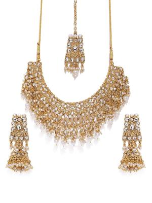 Gold Tone Kundan & Pearl Bridal Choker Necklace Set for Women-ZPFK8454 (Metal, Kundan)