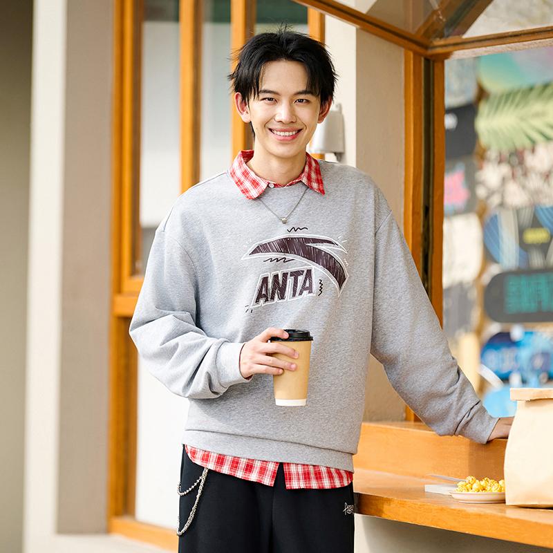 Anta American Retro Graffiti Logo Print Fashion Casual Versatile Sports Comfortable Breathable Loose Knit Pullover Sweatshirt 972638701-7