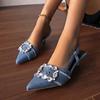 Fashion Fashion Denim Sling Back Pumps Women Sexy Pointed Toe Medium Heel Sandals Luxury Glitter Buckle Decoration Dress Party Sandals