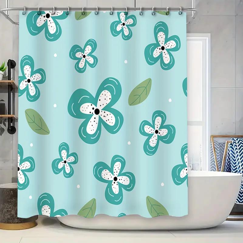 Stylish Blue Floral Shower Curtain with Leaf Design for Bathroom Decor Quick Dry Waterproof Fabric