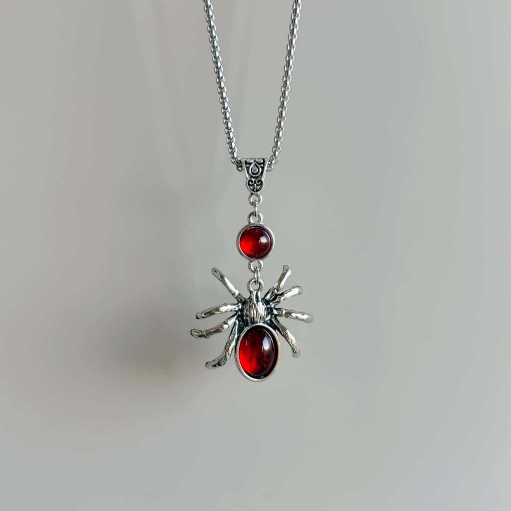 Vintage Y2k Gothic Red Glass Spider Gothic Necklace Victorian Vampire