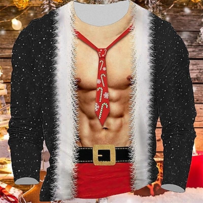 Men's T Shirt Tee Santa Claus Graphic Prints Crew Neck 3D Print Outdoor Christmas Long Sleeve Print Clothing Apparel Designer Basic Casual
