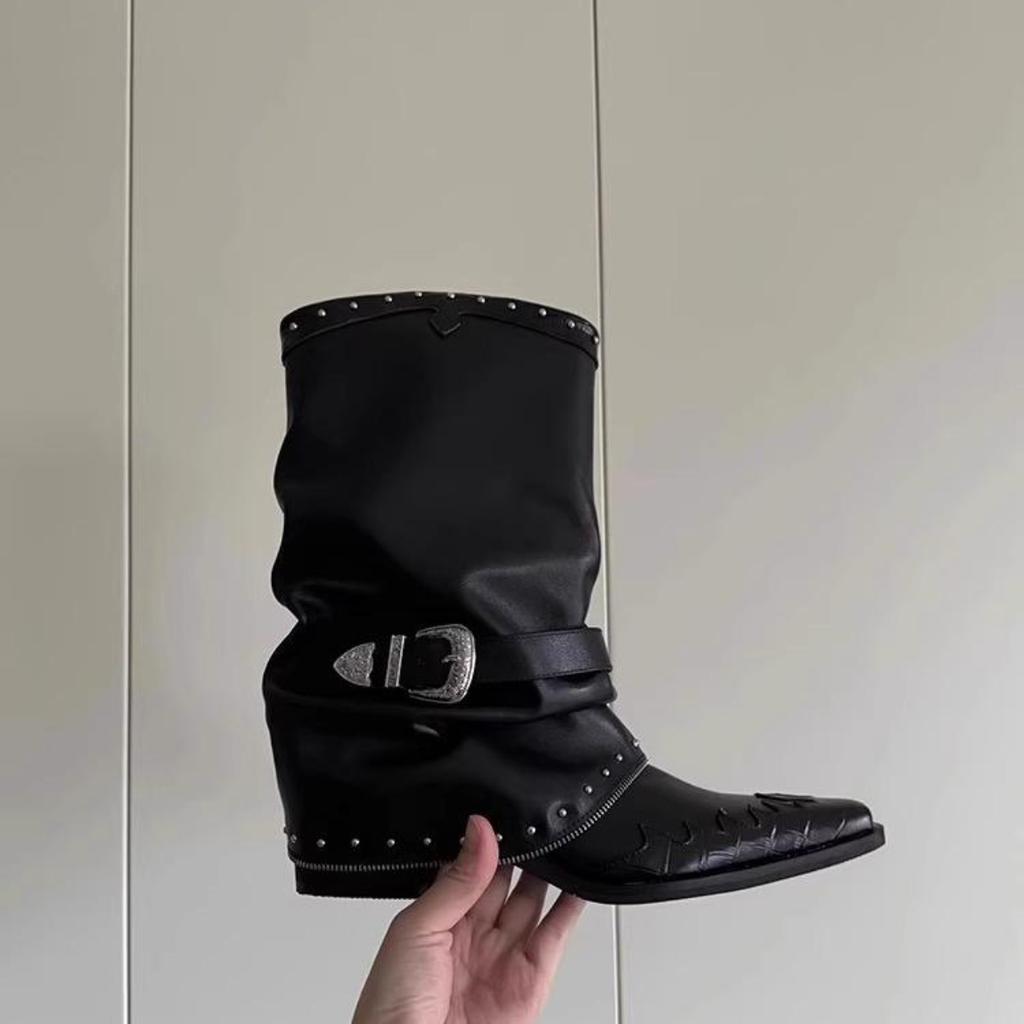 Vintage Willow Spike Martin Boots Pointed Pants Tube Boots Women's Fried Street Coarse Heel Versatile Fashion Knight Boots