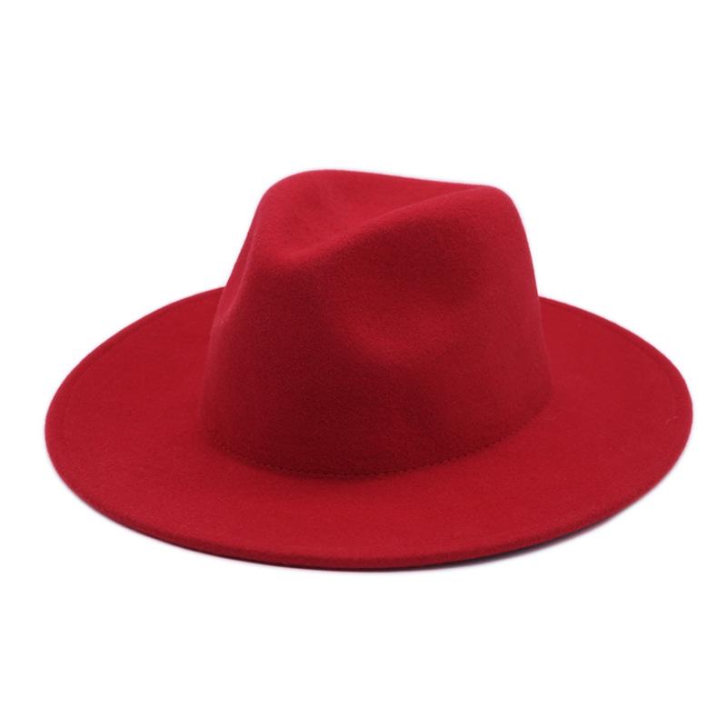 Dámský červený jazzový klobouk z vlněné plsti - Podzim Zima Retro Široká krempa