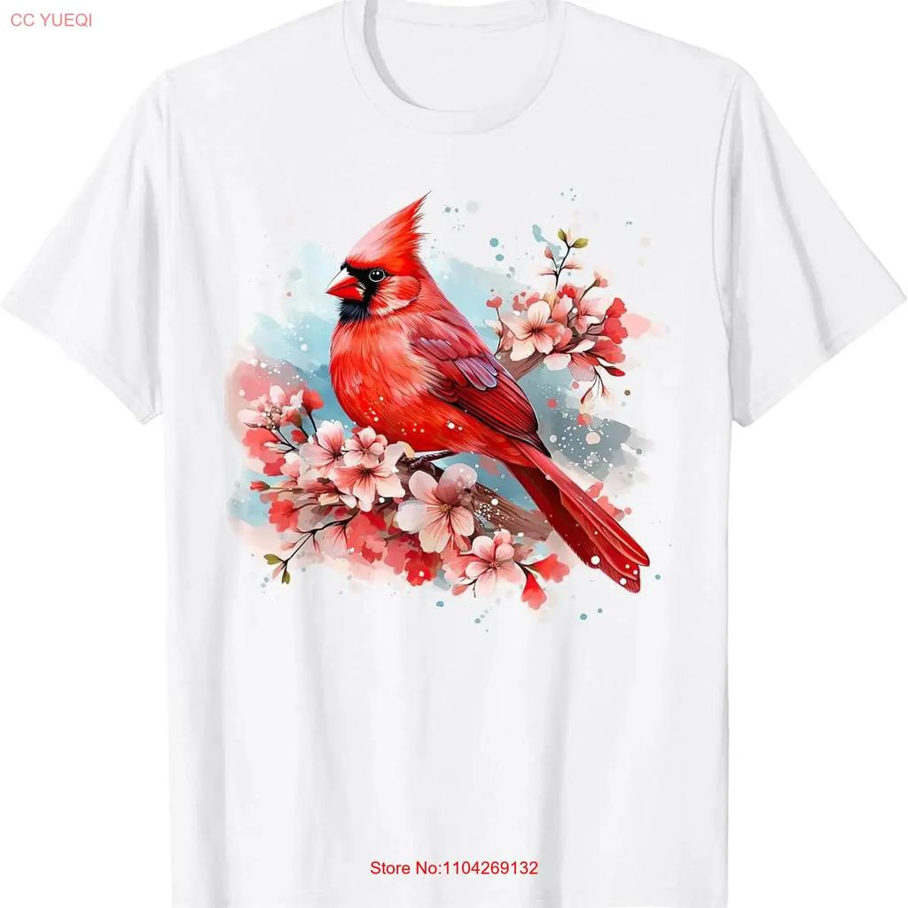 Watercolor Red Cardinal Floral Birdwatching Vintage Birding T Shirt Made In Usa Vintage Fashion Soft Versatile Casual