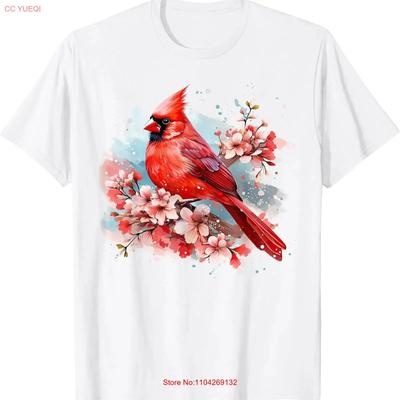 Watercolor Red Cardinal Floral Birdwatching Vintage Birding T Shirt Made In Usa Vintage Fashion Soft Versatile Casual