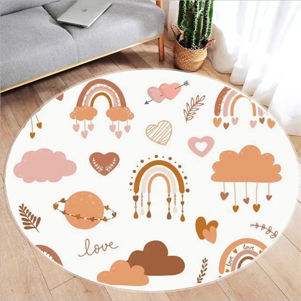 Cute Cartoon Rainbow Printed Circular Carpet Washable Round Floor Mat Living Room Bathroom Kitchen Rug Home Decoration Yoga Mat