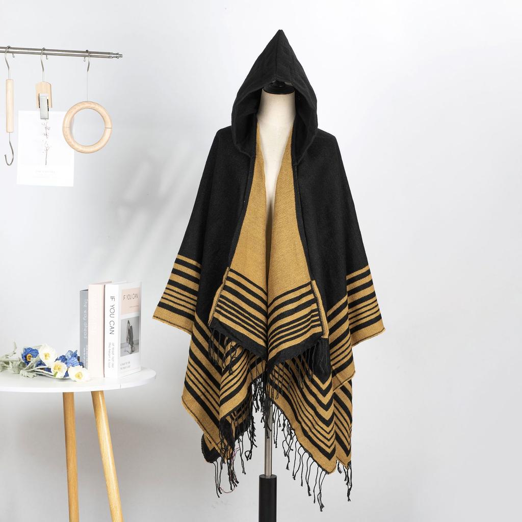 Striped Tassel Shawl Women'S Simple Leisure Travel Photo Scarf Comfortable Indoor Cold Scarf Cape