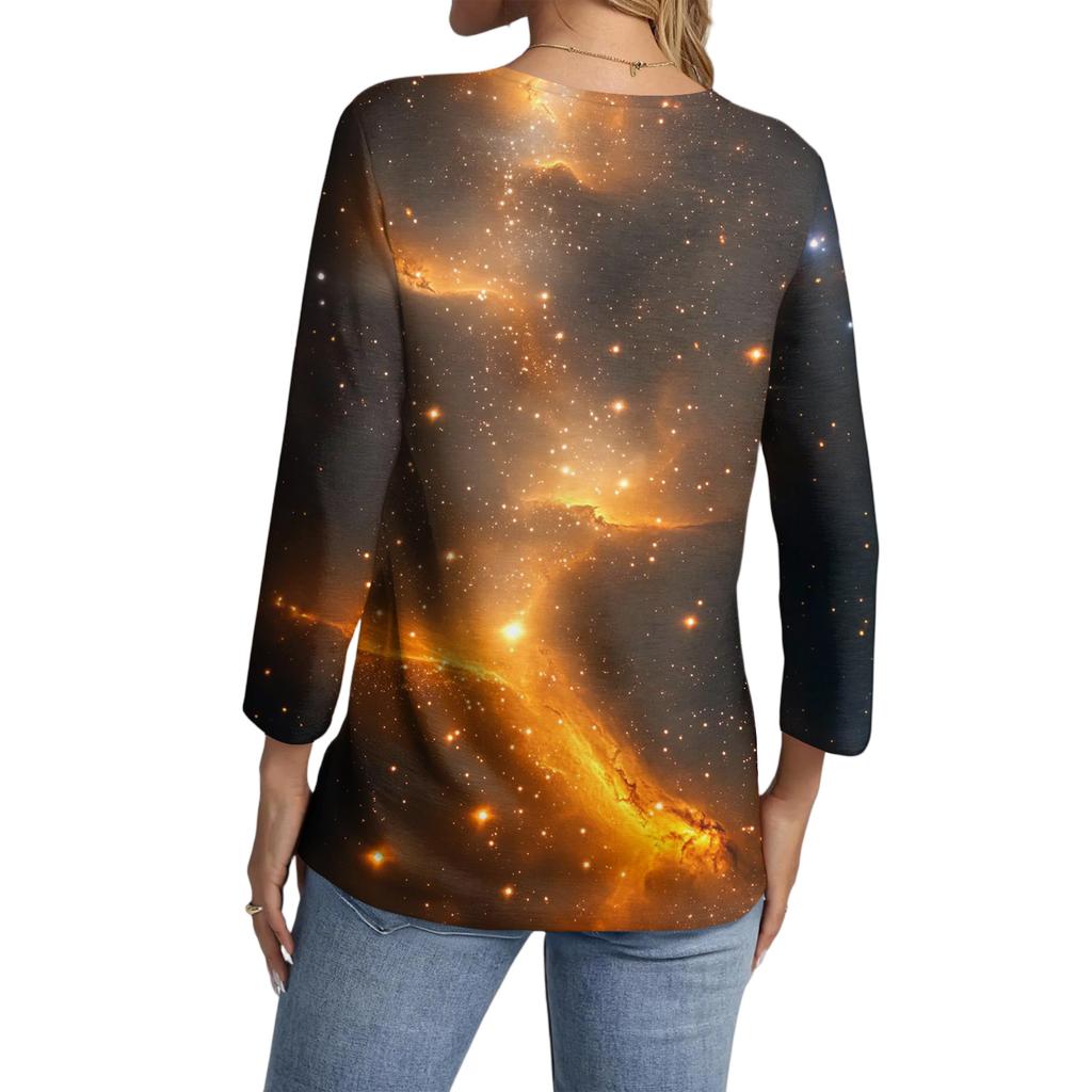 Women's Casual Fashionable Sexy Comfortable V-Neck Christmas Three-Quarter Sleeve Top