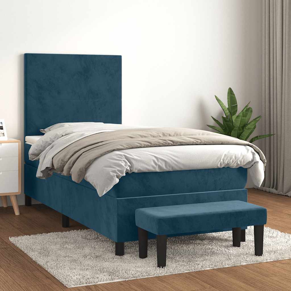 Box Spring Bed with Mattress Dark Blue 100x200 cm Velvet