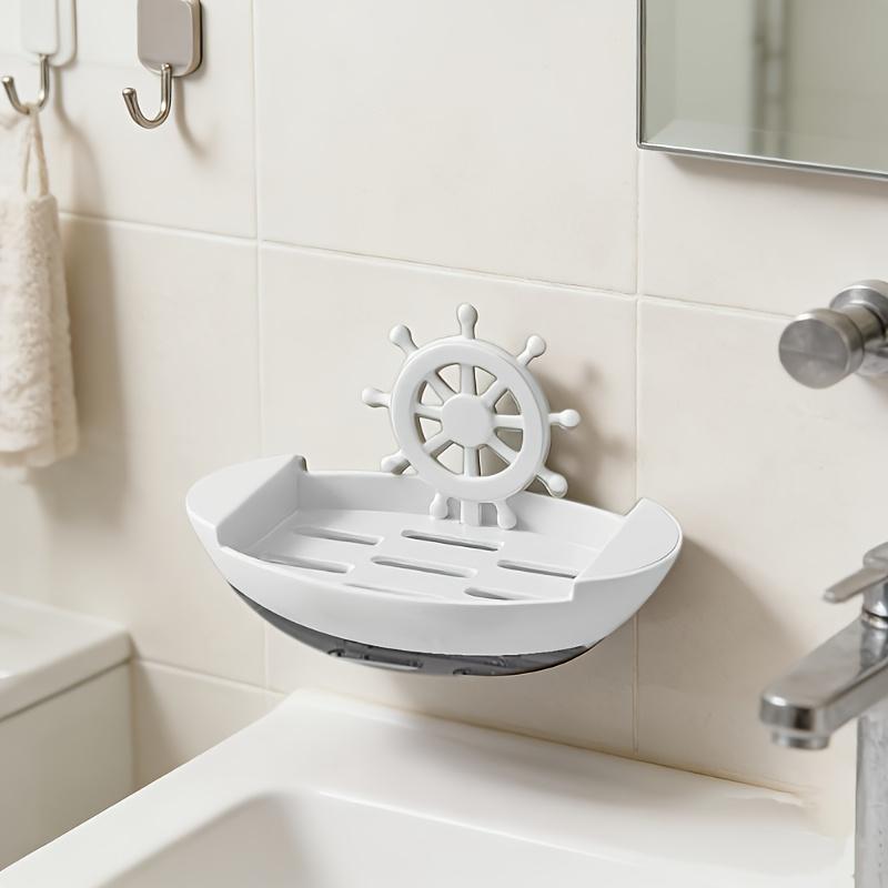 Boat Shaped Soap Dish Wall Mounted No Drill Draining Soap Tray Bathroom Storage Box