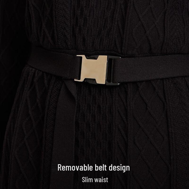 VEROMODA Women's Hooded Knit A-Line Dress with Tie-Waist