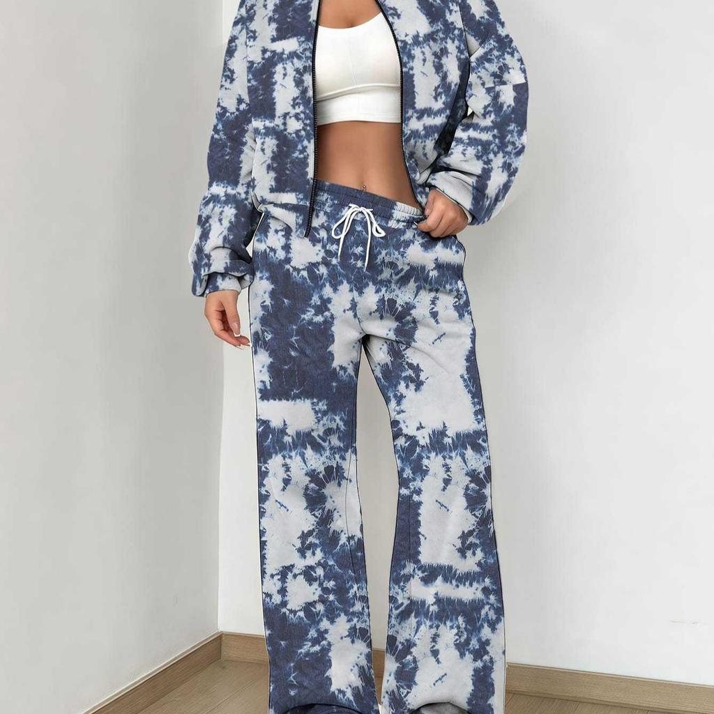 Gradual Change Autumn and Winter New European and American Women's Clothing Tie-dye Printing Suit Women