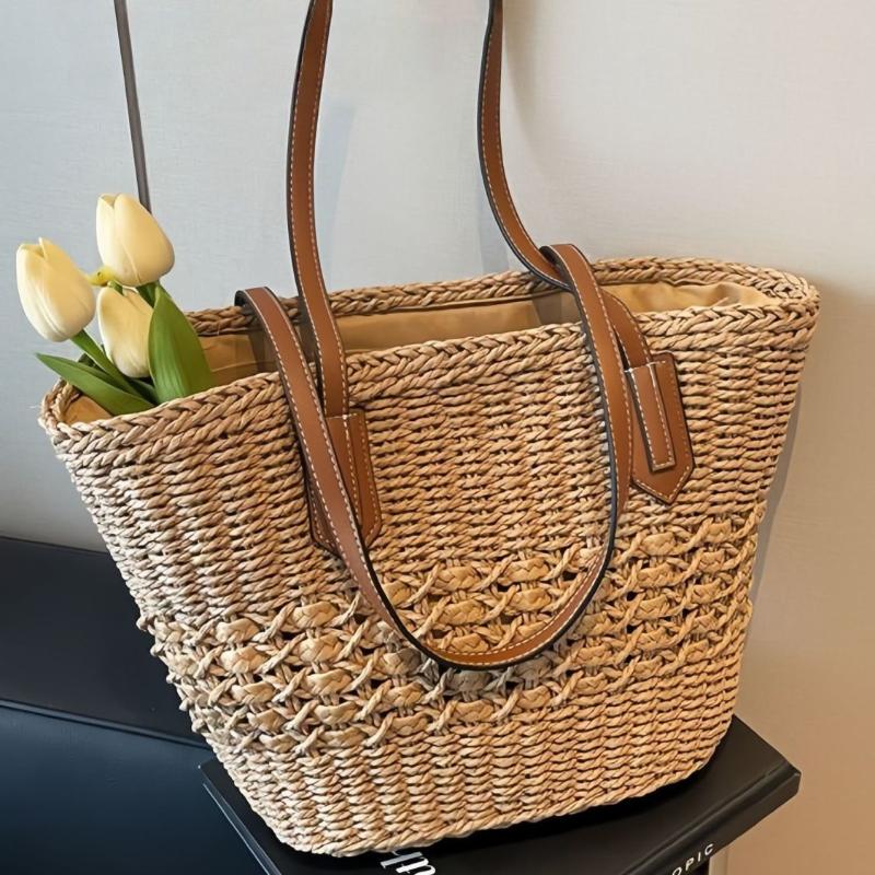 Large Capacity Straw Beach Tote Bag for Women - Summer Vacation Shoulder Bag for Beach & Commuting