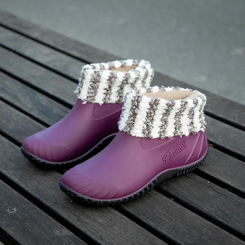 Ankle Boots for Women New Waterproof Low Top Rain Shoes Women Slip Resistant Fashion with Cotton Rain Boots Women Rubber Shoes