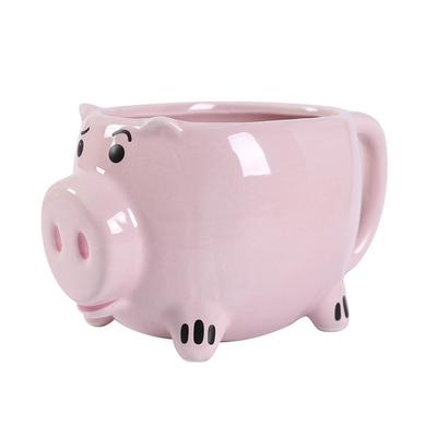 Ceramic Coffee Mug Wide Mouth Piggy Cute Water Cup with Handle for Home Cafe Office Pink