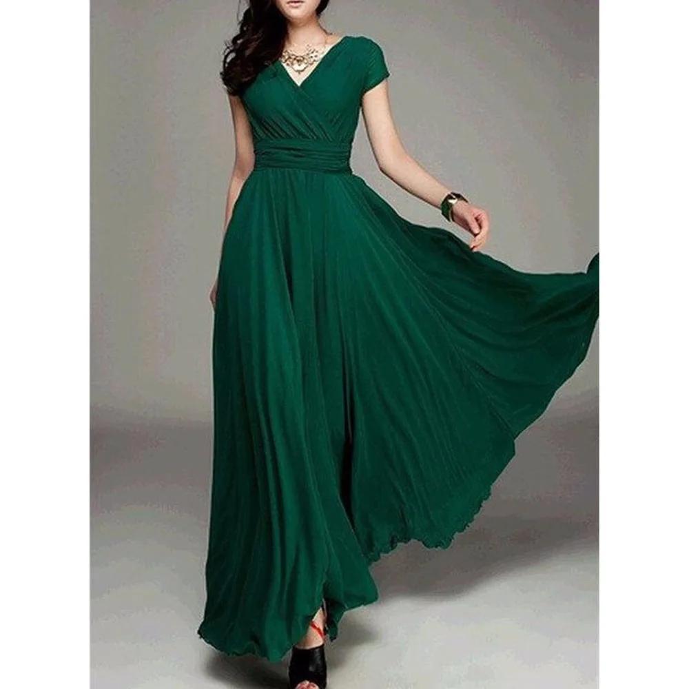 נשים בגדי נשים שרוולים קצרים סקסי מועדון Boho שמלת חוף ליידי קיץ מסיבת צוואר V עמוק עמוק שמלת מקסי נשים