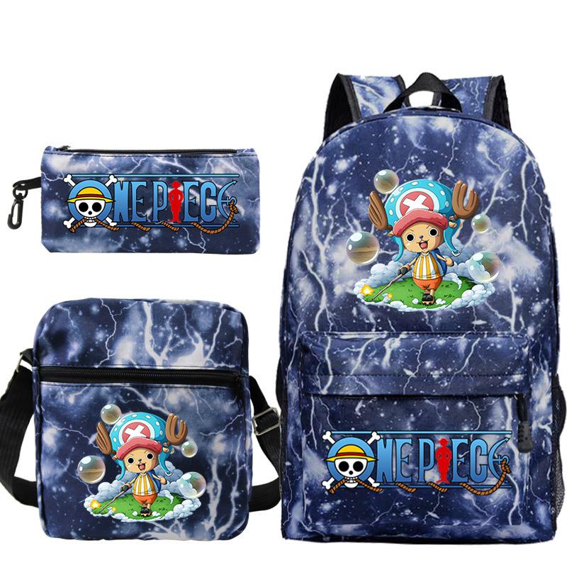 ONE PIECE Luffy Peripheral Student School Bag Three-piece Youth Backpack Shoulder Bag Pencil Case