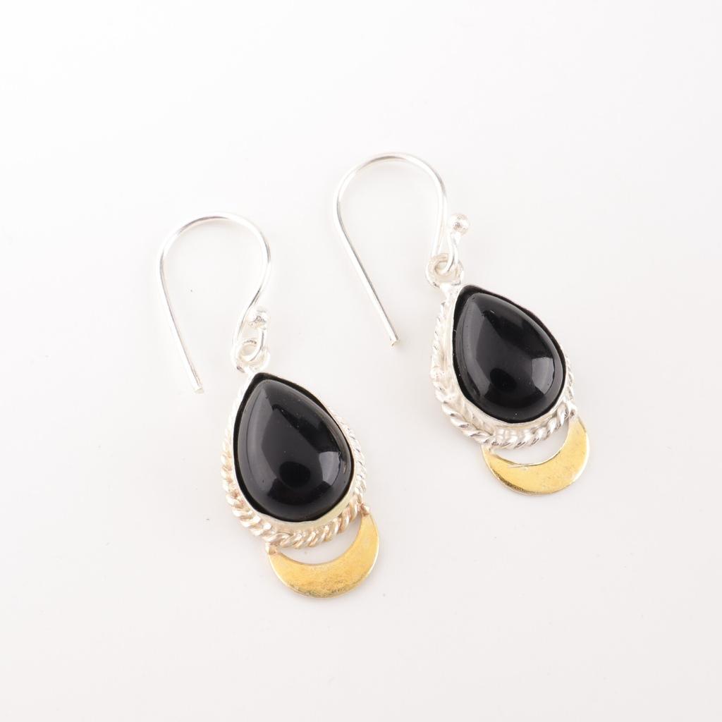 Black Tourmaline Gemstone 925 Sterling Silver Handcrafted Jewelry Earrings 1.5" EE-162-23