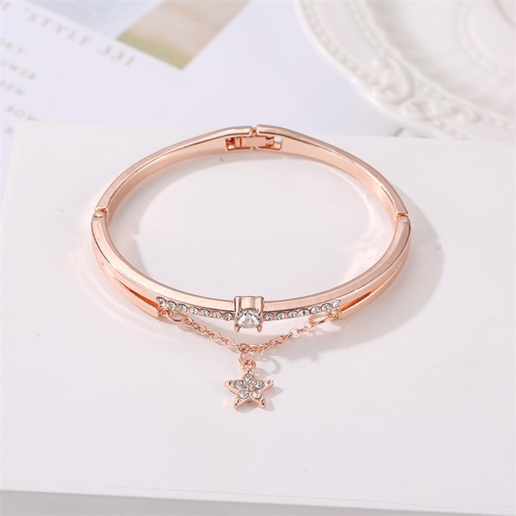 Women's Alloy Drill Five-pointed Star Hollow Chain Bracelet Charm Wrist Bangle