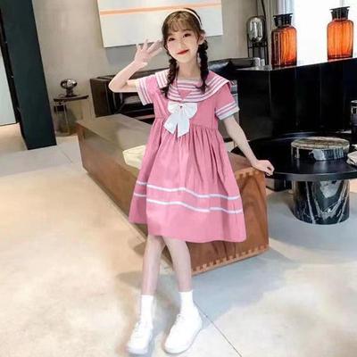 Girls' Summer Korean-Style Sailor Collar Princess Dress