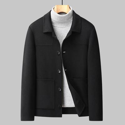 Chaqueta de tweed de doble cara hecha a mano para hombre, chaqueta de lana con cuello de solapa informal a la moda, hecha a mano, de otoño e invierno, para hombre