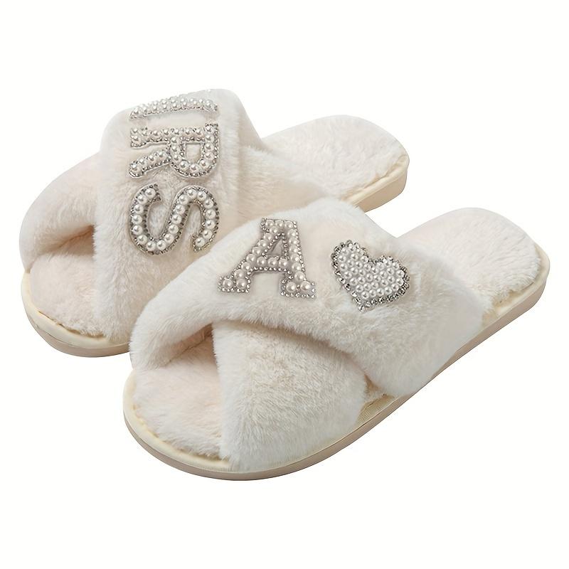 

Тапочки с искусственным жемчугом, повседневные плюшевые туфли с открытым носком, удобные домашние тапочки 40-41