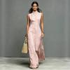 Damen ärmelloses Maxikleid mit hohem Kragen und Knöpfen, einfarbig, lässig, locker sitzend, Sommerkleid