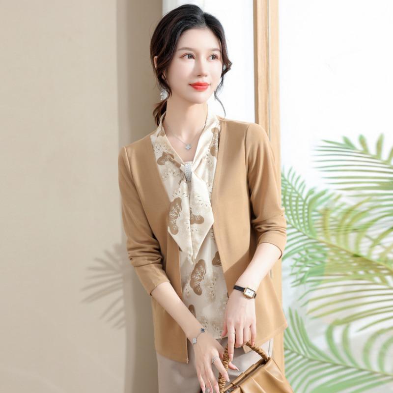 Fashion Medium and Old Women's Clothing Temperament Long-sleeved Bottoming Shirt Female Mother Spring and Autumn Clothing New Fake Two-piece Top