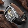 Reloj Mecánico Automático Transparente Hombre Steampunk Esqueleto Engranaje de Lujo Cuerda Automática Cuero Relojes de Hombre Montre Homme