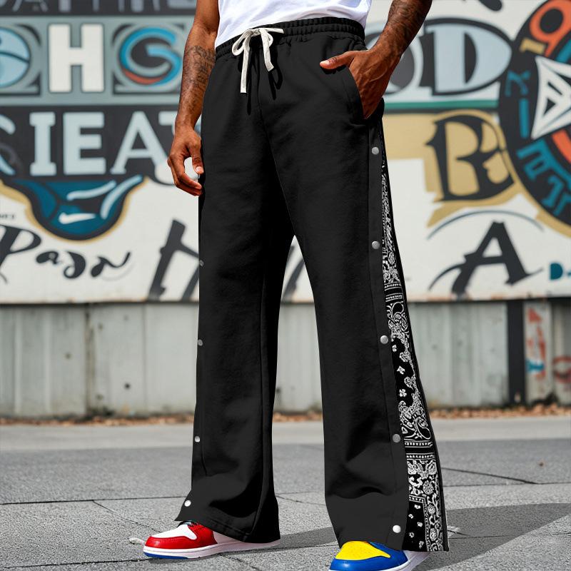 Mens American Hip Hop High Street Loose Paisley Straight Leg Casual Sweatpants