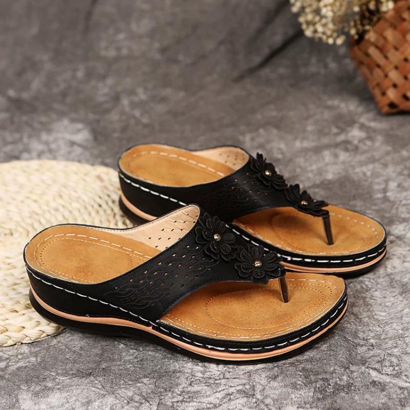 

Women s Floral Wedge Thong Sandals Comfortable Non-Slip Casual Summer Shoes 36 чёрный