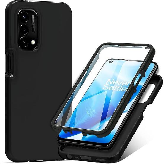 Design Heavy Duty Case for OnePlus Nord N200 5G Case with Built-in Screen Protector Dual-Layer PC Silicone Shockproof Protective Cover (Black)
