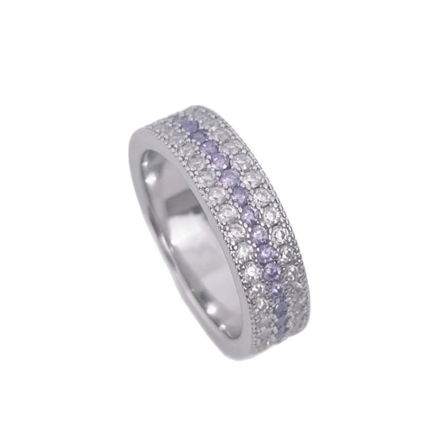 Absolute Purple~ Dream Purple Row Diamond Ring Women's Inlaid Zircon Fashion Light Luxury Big Brand Niche Design High Sense Ring 2026