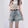 Women's High Waist Denim Shorts Loose Fit Vintage Ripped Fringe Short Jeans