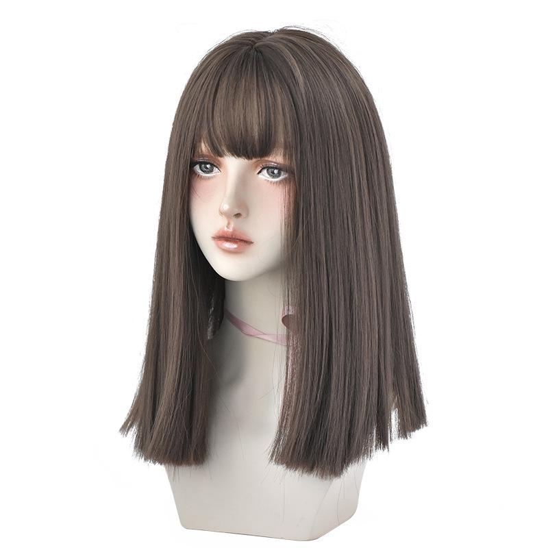 Mittellange, glatte schwarze Perücken mit Air-Pony für Frauen