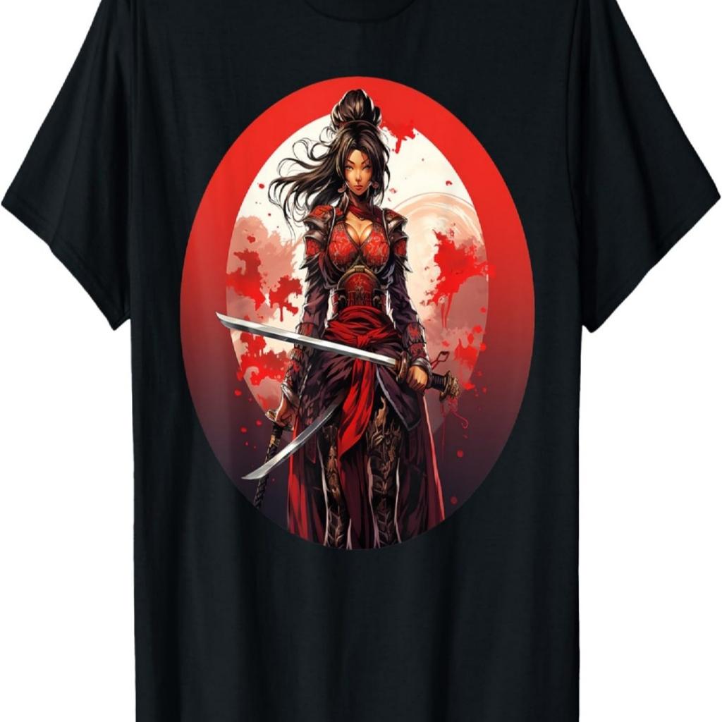 Samurai Girl Vintage Retro Sakura Cherry Blossom T-Shirt(275)