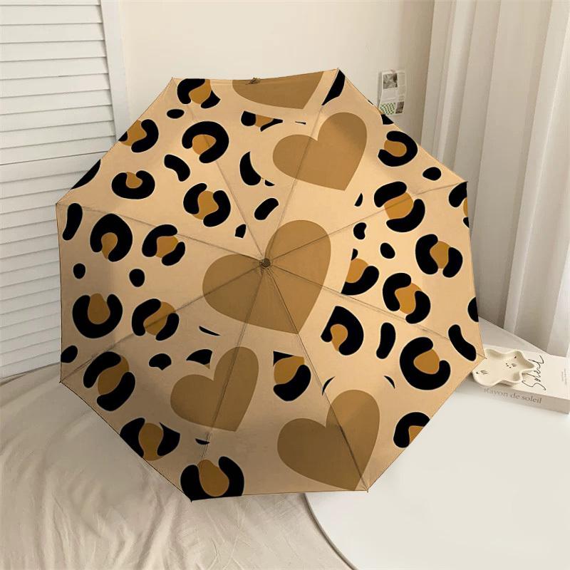 

1PC Leopard print Heart Umbrella-8-Rib Reinforced Portable Folding Travel Suitable for All Seasons Outdoor Daily Use Is an Ideal Choice -F336