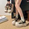 Korean version of platform muffin shoes women's 2025 autumn new big head shell head lace-up small man height increase casual board shoes