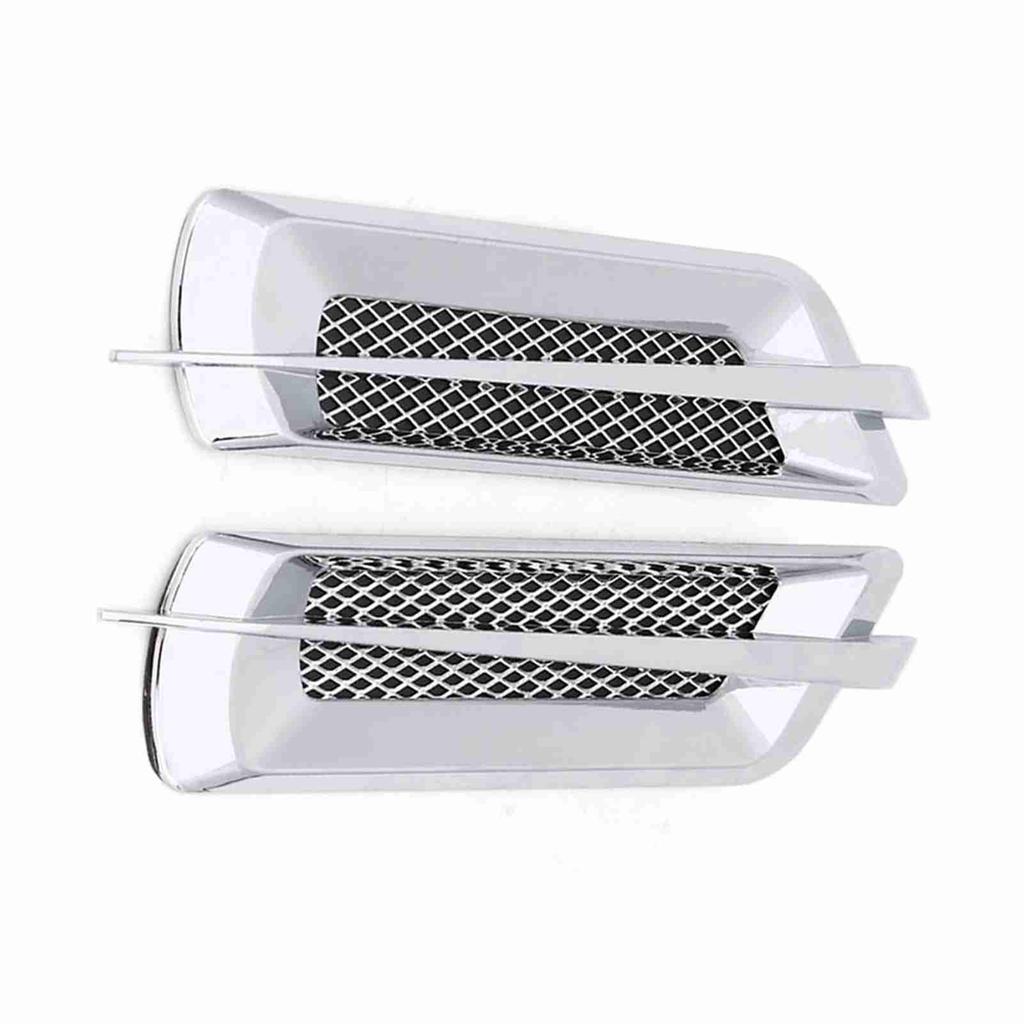 2 szt. Samochodowa boczna kratka wlotu powietrza, wlot, siatka wentylacyjna, naklejka dekoracyjna, uniwersalna, srebrna