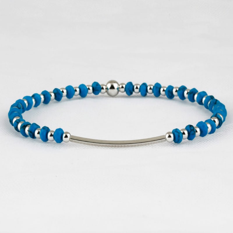 SHOVEOFF SVB-229 Silver Bar Turquoise Unisex Simple Daily Couple Bracelet
