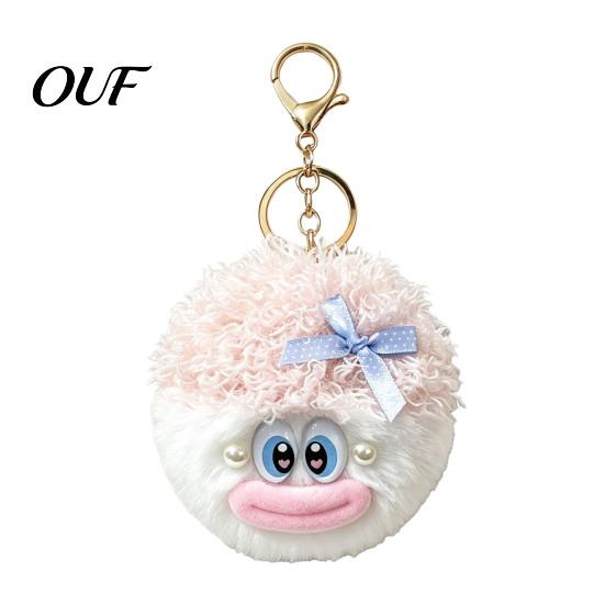 Cartoon Key Accessory Curly Hair Head Keychain, Plush Keychain with Metal Clasp, Ring Bow Backpacks Handbags Keys Decorative Pendant for Men